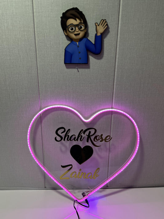 Acrylic Heart Neon Light With Name